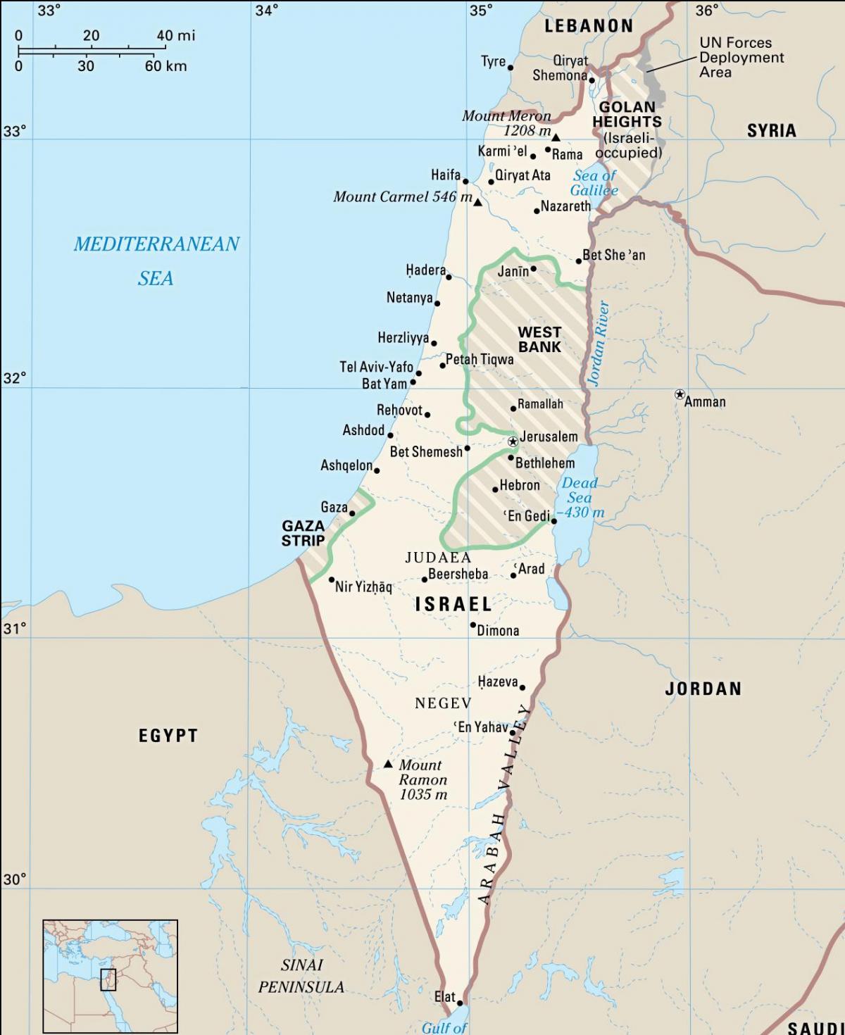 Mappa di Israele con le principali città
